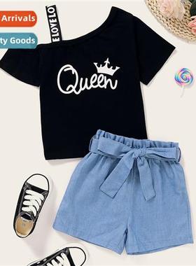 Girls summer secti 2021 summer   fashi short-sleeved e-shoul