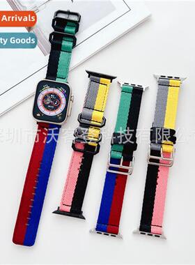 适用apple watch single ring nylon color blocking nylon strap