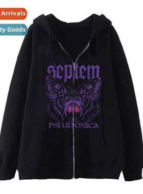 Dark Hip Hop Gothic Harajuku Y2k Butterfly Zipper Hoodie Men