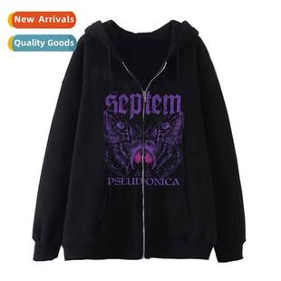 Dark Hip Hop Gothic Harajuku Y2k Butterfly Zipper Hoodie Men