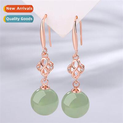 Ethnic style retro high imati Hetian jade earrings female zi
