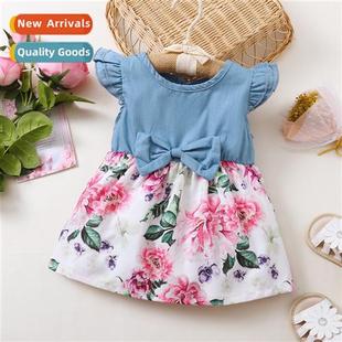 2022 new splicing spring flo denim fall sleeveless Girls