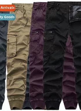 Four seass drawstring work pants casual pants elastic waist