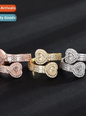 hip hop copper inlaid zircia heart-shaped finger ring  irreg
