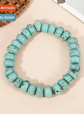 Simple new turquoise bracelet barrel beads round beads strin