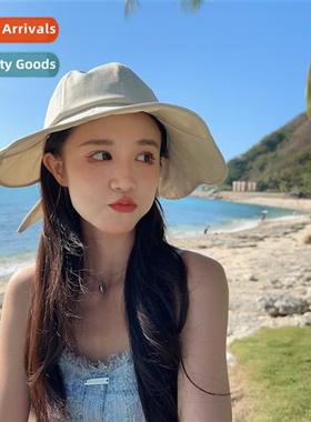 The new large brim sunshade fisherman hat bow pytail sun hat