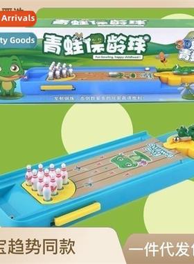 Carto mini frog bowling set children catapult desktop games