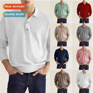 2022 Autumn Lg Sleeve V-Neck Butt Down Mens Casual Tops Polo