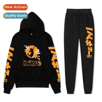 Japans anime volleyball teenagers printed padded hooded swea