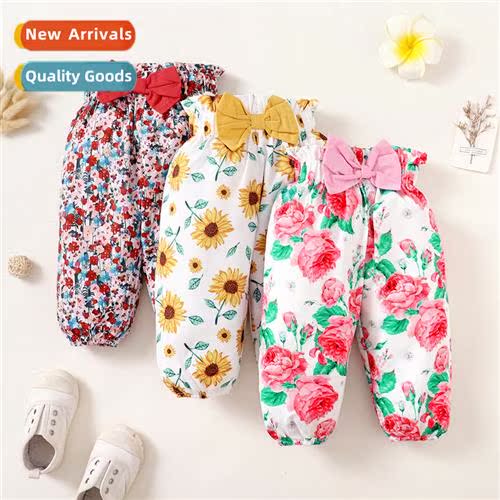 Girls Spring  Autumn 2022 new n baby girl bow flowers printe