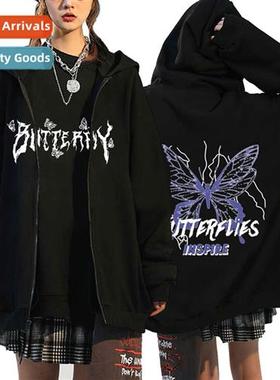 Fashi Autumn Womens Zipper Hoodie Butterfly Pullover Hoodie