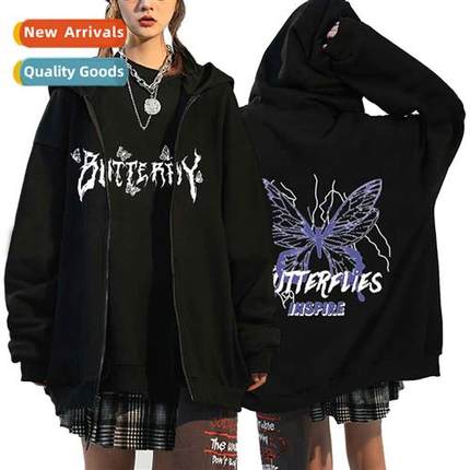 Fashi Autumn Womens Zipper Hoodie Butterfly Pullover Hoodie