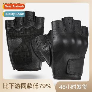 Head layer cowhide half finger mens touch screen tactical gl