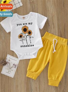 Girls spring  fall  2020 new     sunflower printing short-sl