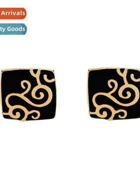 New gold and black clouds drip oil wh persalized simple squa