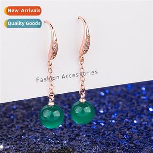diamd set earrings ethnic femal agate style green Retro zirc