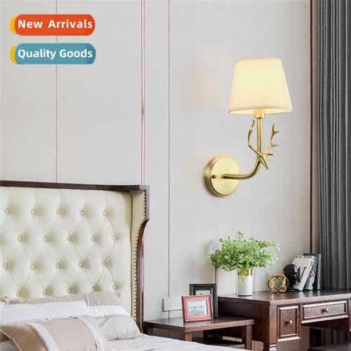 American style all copper bedside lamp bedroom deer head wal