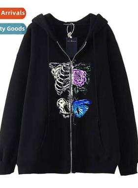 Dark Hip Hop Gothic Harajuku Y2k Sternum Butterfly Zipper Ho