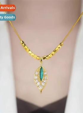 Light luxury gold branch jade leaves green ste pendant girls
