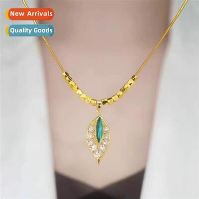 Light luxury gold branch jade leaves green ste pendant girls