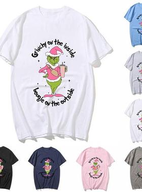 Summer Couples Pink Grinch Printed Short Sleeve Tops Niche T