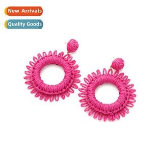 woven raffia persalized earrings tide sunflower bohem wind