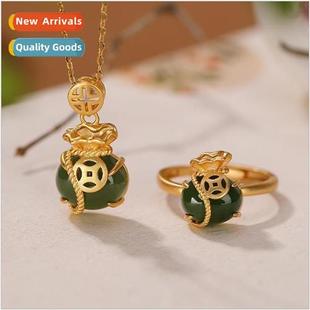 an Jade Blessed Bag Pendant Nanhg Ring Set 18k Gold Plated J