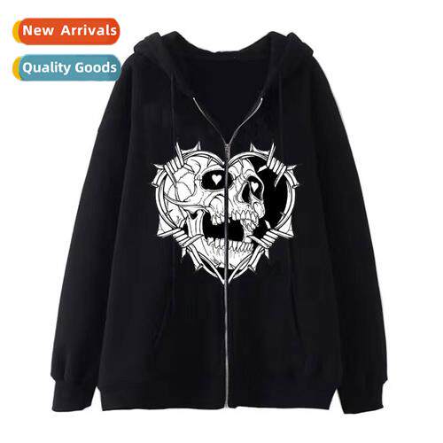 Dark wind hip-hop gothic Harajuku Y2Y skull zipper hoodie me