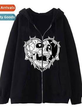 Dark wind hip-hop gothic Harajuku Y2Y skull zipper hoodie me