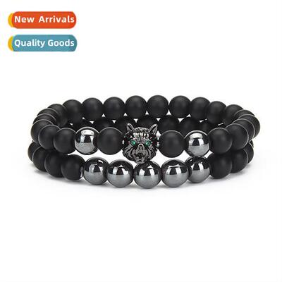 eaby micro-set wolf head zircia mens bracelet set frosted st
