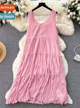 2023 Pleated Sleeveless Vest Dress Womens Spring  Summer Pre