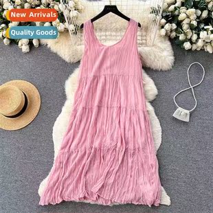 Vest Dress Womens 2023 Summer Sleeveless Spring Pre Pleated