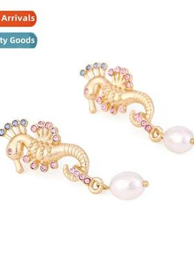 Simple    hundred colorful diamd seahorse earrings cute temp