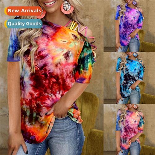 2021 Spring  Summer Tie-Dye Printed Short Sleeve Strapless S