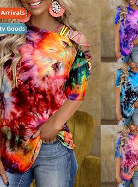 2021 Spring  Summer Tie-Dye Printed Short Sleeve Strapless S