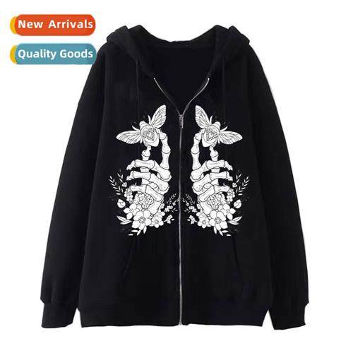 Dark wind hip-hop gothic Harajuku Y2Y skull zipper hoodie me