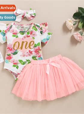 Girls spring  fall  2020 new n short-sleeved e print top + f