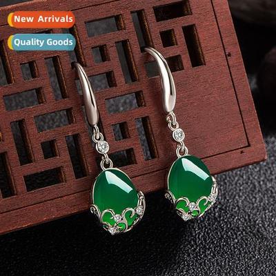 Retro ethnic style chrysoprase earrings female red agate ear