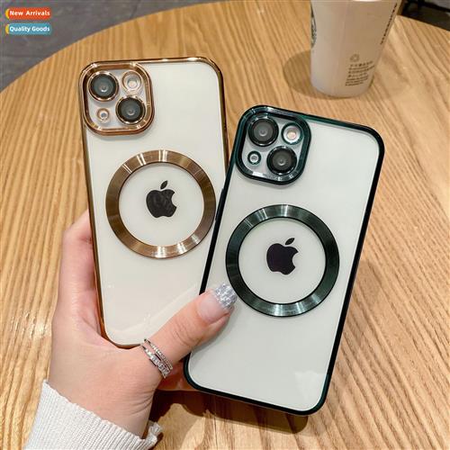 适用Apple 14Pro electroplating CD pattern brushed phone case