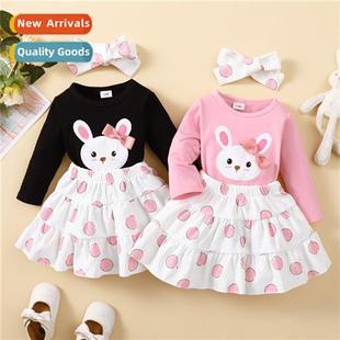 sleeved 2023 rabb print fall new top Girls spring