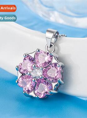 Pink Heart Zircia Pendant Female Sweet Heart Pink Diamd Neck