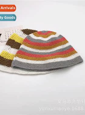 Japanese new color blocking striped knted fisherman hat chil