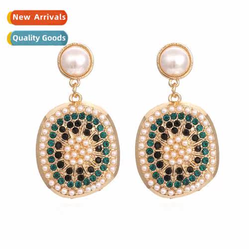 ins creative kiwi diamd earrings exaggerated alloy wh pearl