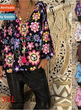 2021 Spring  Autumn new large size thin loose top V-neck pri