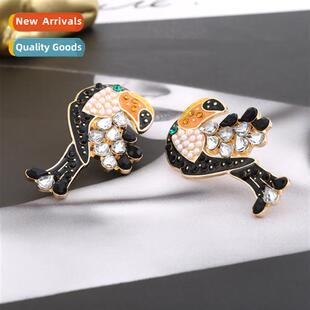 Fashi exaggerated persalized diamd parrot earrings creative