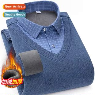 2022 winter middle warm aged casual shirt business Mens new