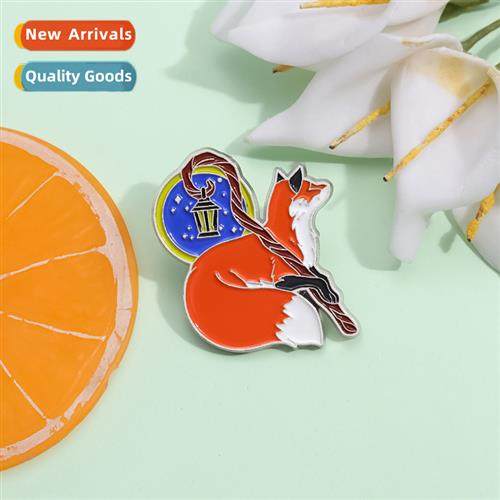 Cute magic scepter shape brooch carto red fox metal badge cr