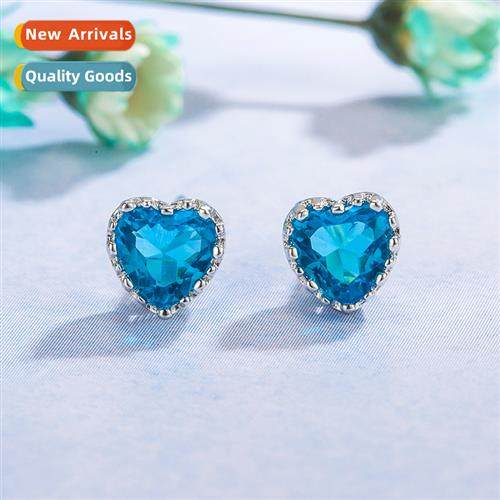 n blue zircia compact earrings female ocean heart temperamen