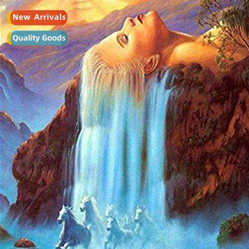 Cross Stch New DIY Waterfall Nature Goddess Full Stch Simple