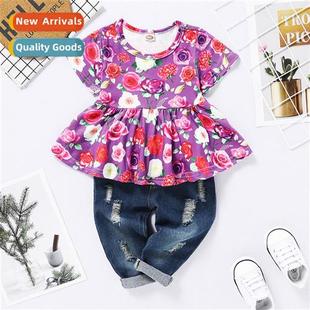 short fall print flower sleeved new 2021 spring Girls